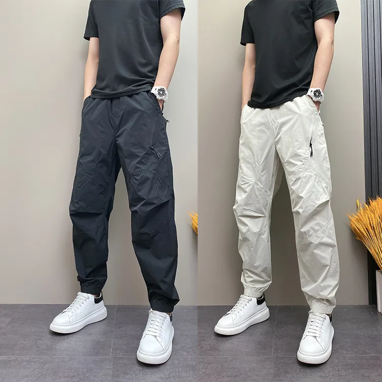 2025年夏季薄款潮流韩版痞帅个性拉链设计青年男士纯色ins束脚裤
