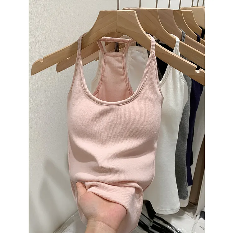 夏季休闲简约运动修身显瘦挂脖吊带背心带胸垫露背设计感小众上衣