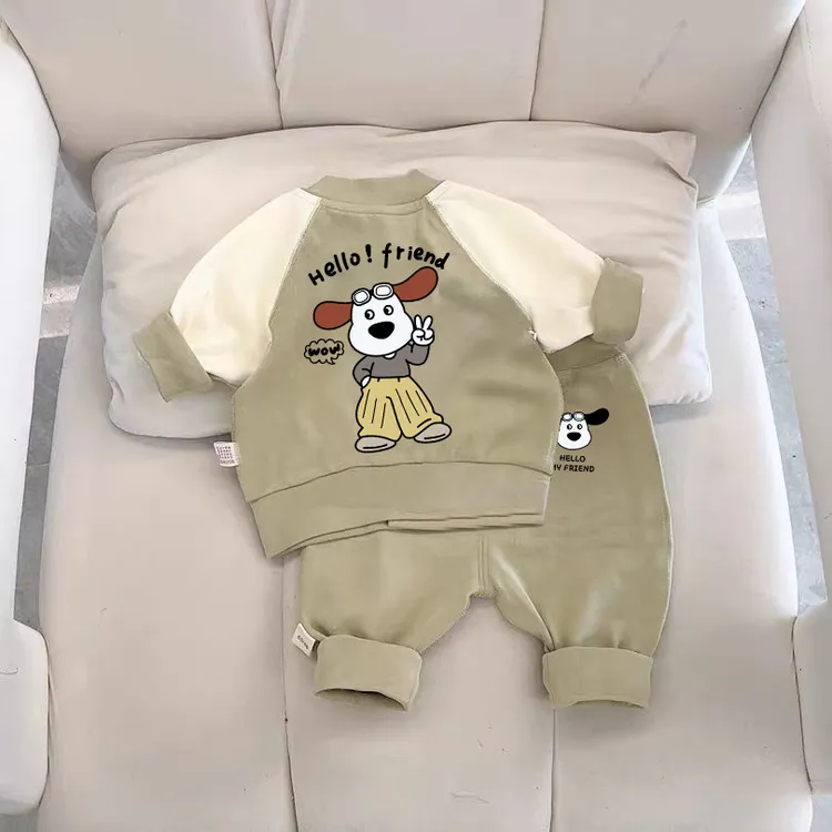 秋冬新款宝宝分体套装，奥粒绒立体小狗套装外穿衣服加绒保暖