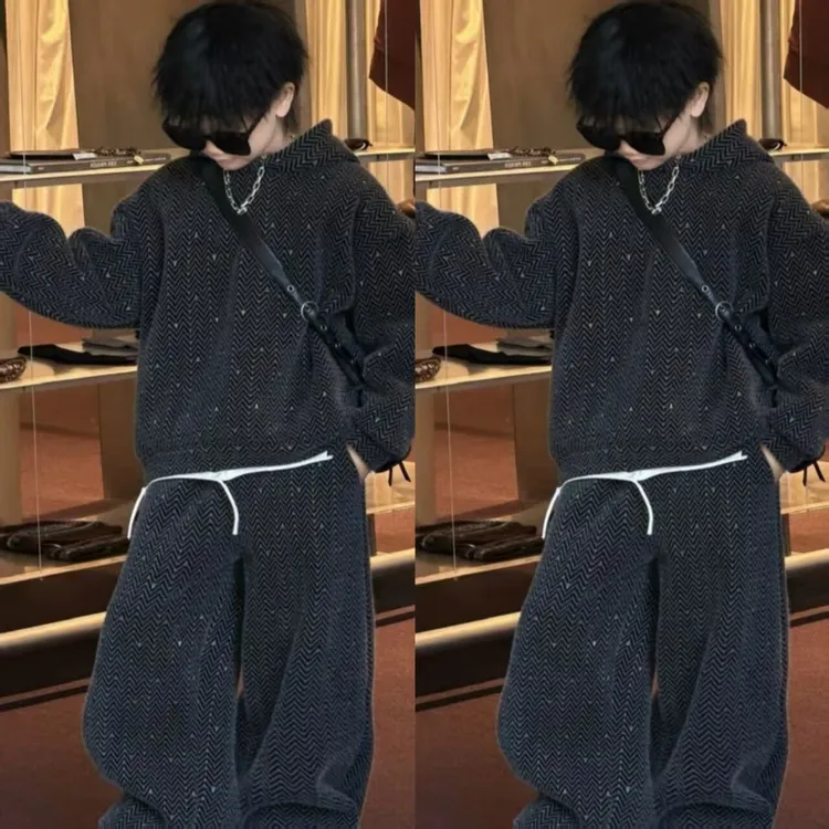 Bala巴拉童年男童冬装加绒套装痞帅洋气中小童秋冬款加厚呢料卫衣