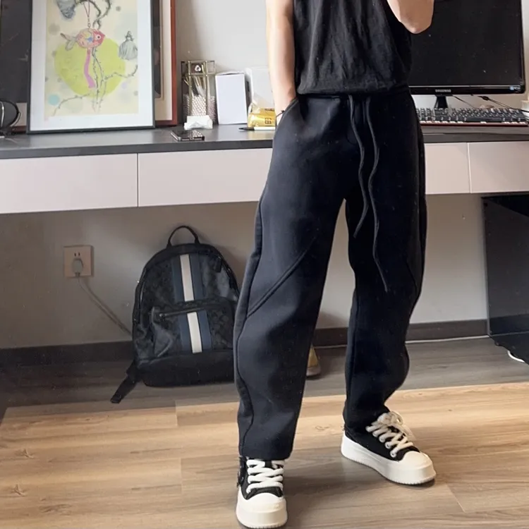 卫裤500克宽松弯刀棉质松紧抽绳时尚潮流长裤纯色百搭秋季985
