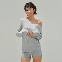 Ariseism 美式复古宽松斜肩长袖t恤女秋季新款修身上衣
