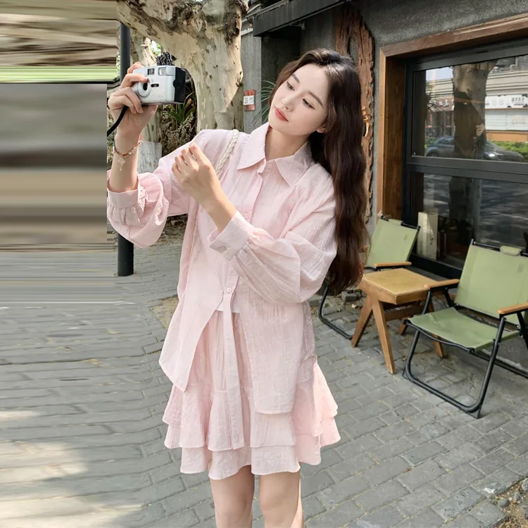 甜美减龄防晒衬衫短裙套装2025女夏新款松弛感ins韩系穿搭两件套