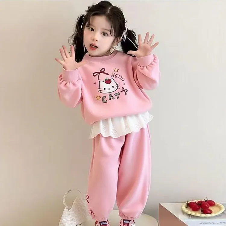 春秋新款女童卫衣套装儿童屁帘卡通两件套长袖圆领款洋气卫衣卫裤