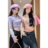 【夏春茶】美式lu系新版 辣妹修身T恤秋季假两件收腰假两件显瘦上衣