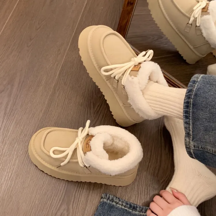 厚底网红增高雪地靴女2025新款秋冬季加厚绒保暖短靴毛毛棉鞋靴子