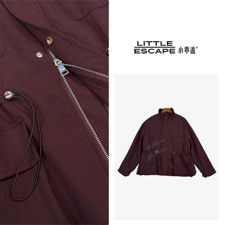 小乖逃优雅简约大气酒红色风衣短外套百搭潮流时尚S24106