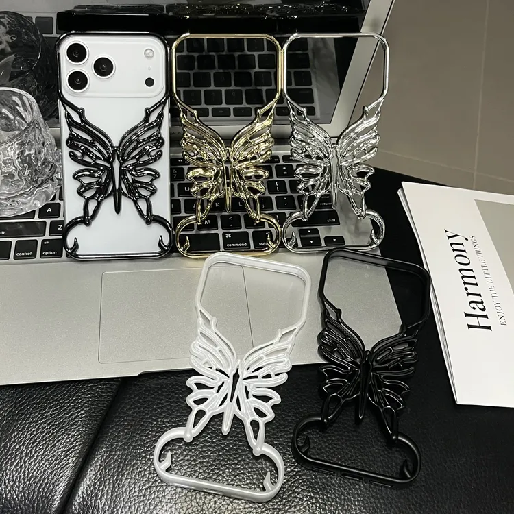 创意无边框镂空蝴蝶适用于苹果17promax手机壳16/15电镀磨砂壳