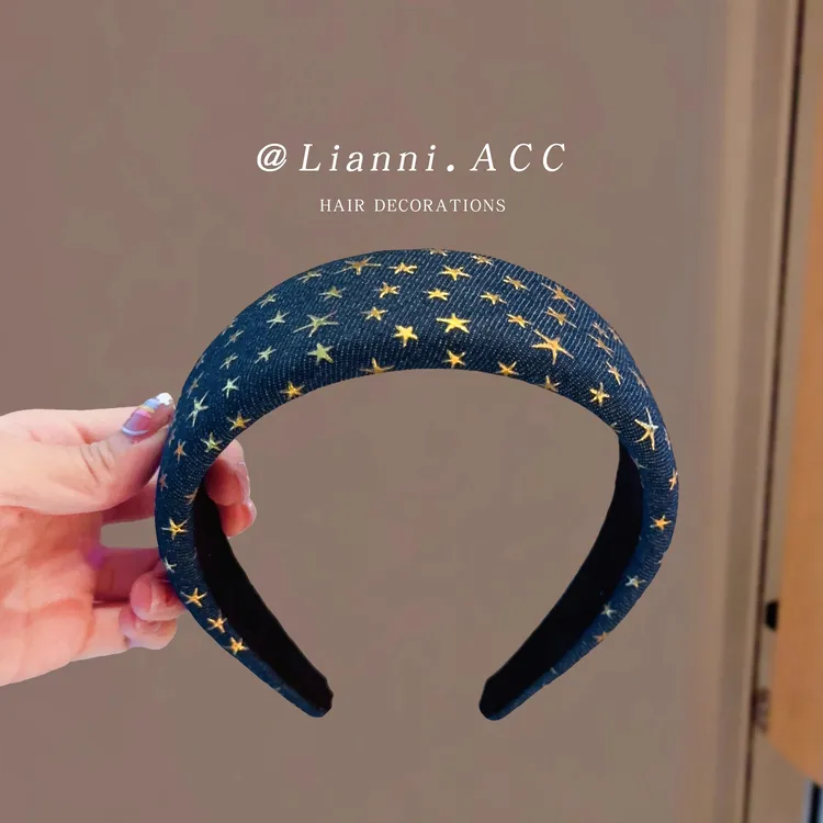 牛仔五角星宽边潮流发箍女网红复古港风发箍头箍小众原创设计发饰