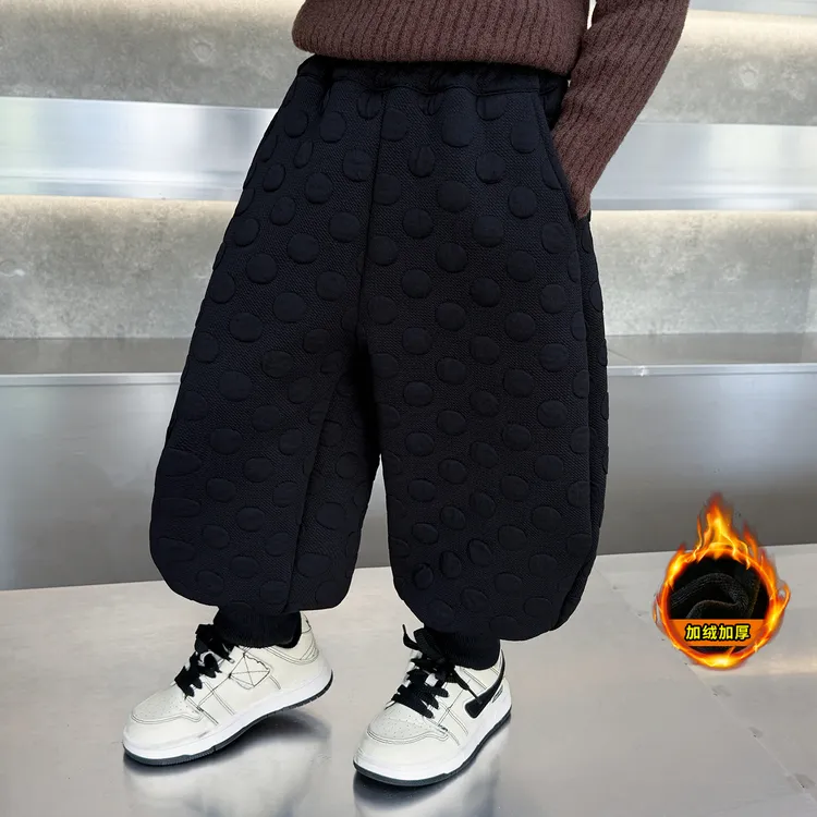 男童裤子秋冬装2025冬季新款儿童加绒弯刀裤一体绒束脚痞帅长裤潮