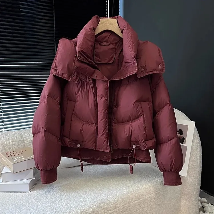 韩版小个子连帽棉服女2025冬季新款高级感超好看面包服保暖短外套