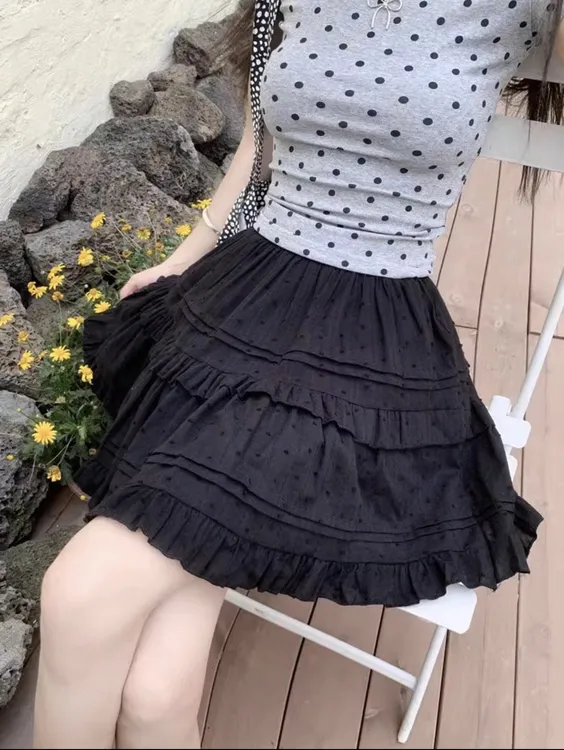 半身裙女夏季薄款松紧腰小个子蛋糕裙防走光蓬蓬短裙甜美气质短裙