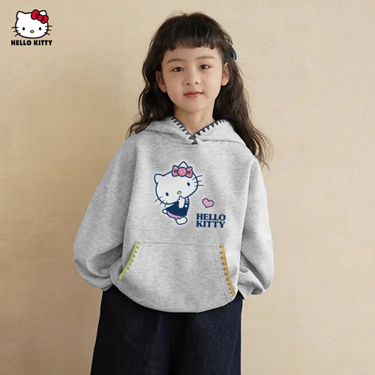 HELLO KITTY女童连帽卫衣2025春儿童新款舒适百搭时尚加绒宽松潮 