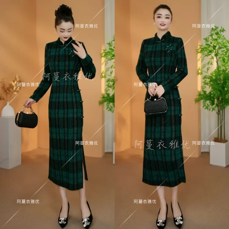 【衣雅严选】8222-2460#新款加厚优雅盘扣侧开衩新中式旗袍裙