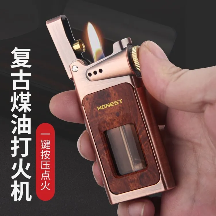 百诚透明油仓金属煤油打火机男士高档创意个性复古耐用送男友礼物
