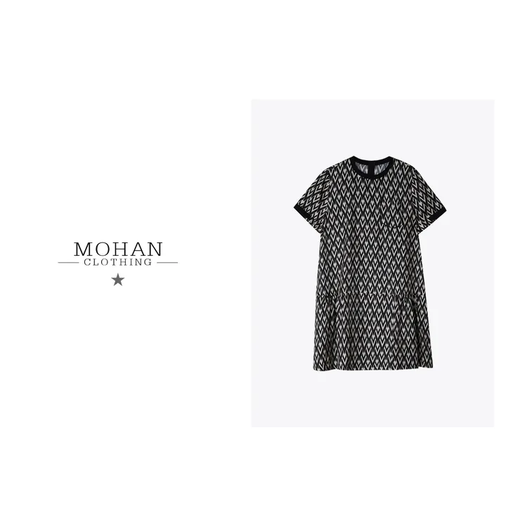 CLOTHING/墨含高奢时尚气质舒适优雅百搭圆领短袖连衣裙WJ166