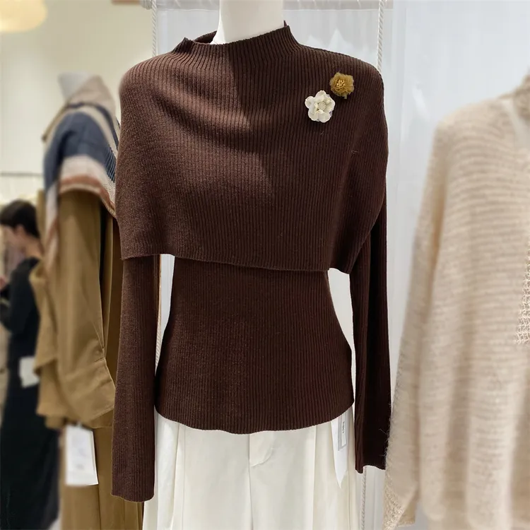 2026新款温柔风气质高级感两件套坑条针织衫法式毛衫上衣I1-88