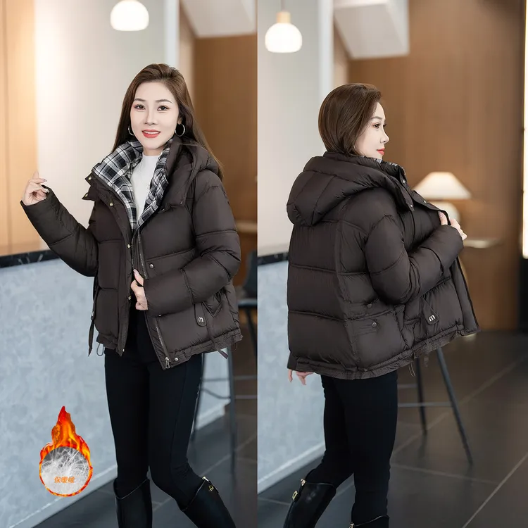 秋冬棉衣外套女短款长袖正肩连帽保暖显瘦宽松冬装加厚面包上衣新