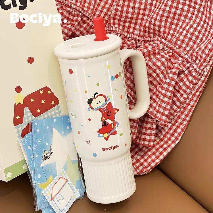 bociya水杯保温杯女大容量冰霸杯新款不锈钢内胆泡茶车载吸管杯子