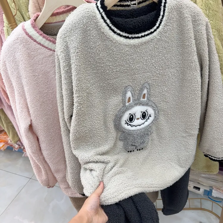 2025冬季常规秋冬半边绒卡通女时尚家居服套装睡衣套装