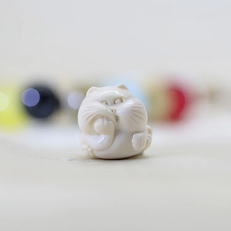 天然猛犸牙精工雕刻卡通猫猫配珠