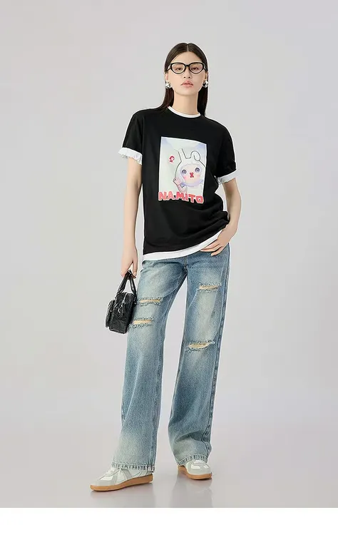 DEEPBREATH深呼吸女装新款奈美兔联名刺绣宽松T恤上衣A301897