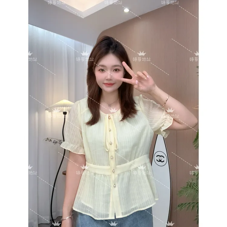 【 新款 婷哥定制 棉花云朵】夏季温柔风设计感短袖上衣TGW41626