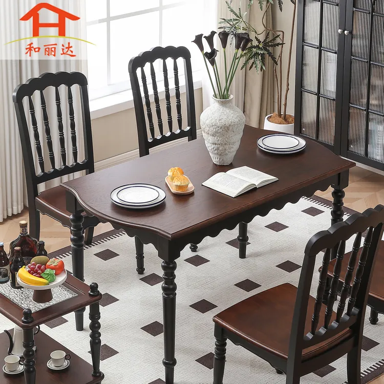 （南特）法式全实木餐桌椅组合家用桌子美式红橡方书桌两用复古