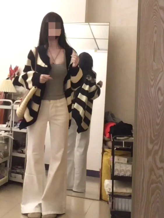 2025新款韩系黑白条纹针织衫开衫毛衣女秋冬季宽松慵懒风外套上衣