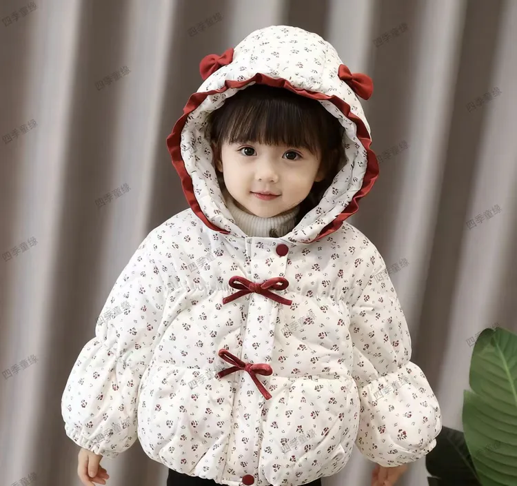 女童棉衣外套2025冬季女宝碎花加绒加厚洋气棉服上衣夹棉保暖棉袄