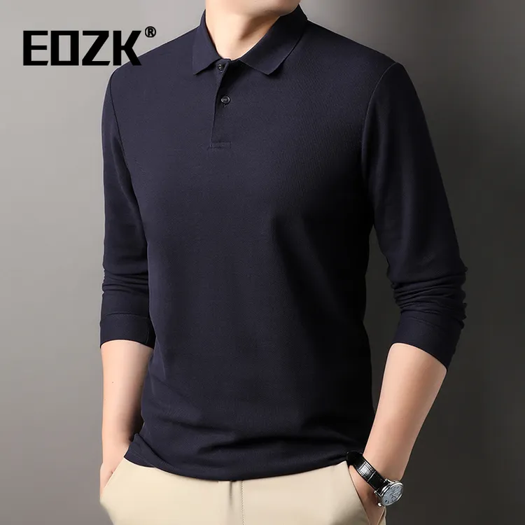 Eozk时尚都市休闲长袖T恤男2025秋季新款翻领简约纯色男士polo衫