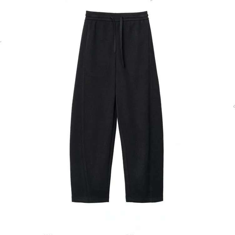 2025秋冬新款加绒加厚羊毛呢潮流高腰百搭显瘦弯刀时尚简约长裤子