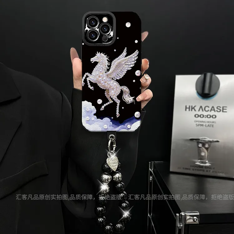 适用于【苹果/oppo/华为/vivo/小米】瞳眼小羊皮珍珠飞马全包手机壳