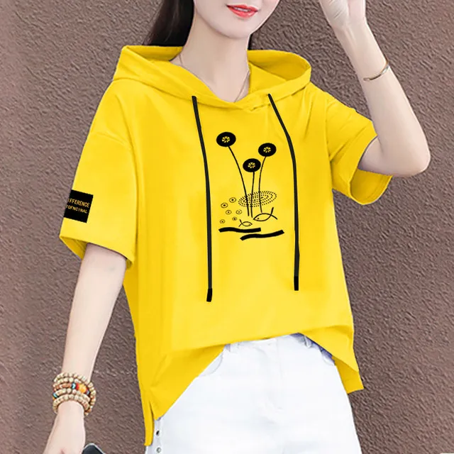 韩国大码宽松连帽短袖t恤女2025夏季新款时尚休闲洋气半袖上衣潮