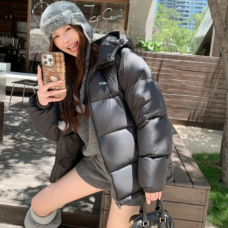 宽松时尚白鸭绒加厚面包服连帽轻型短款羽绒服女情侣款男女同款潮