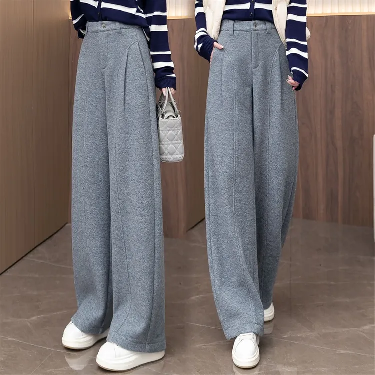 歌哥弟阿玛加厚羊毛休闲弯刀裤女秋冬季女裤高腰窄版宽松阔腿裤子