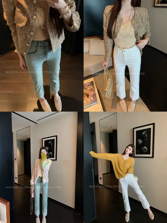 冰冰「修容裤」秋季时尚气质百搭休闲洋气设计感牛仔裤BBX5NZK0124