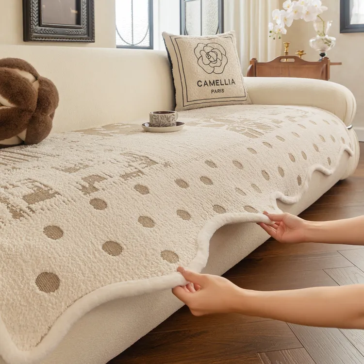 LANSWE/浪莎异形墨韵半边绒沙发垫子轻奢高级感防滑沙发坐垫盖布