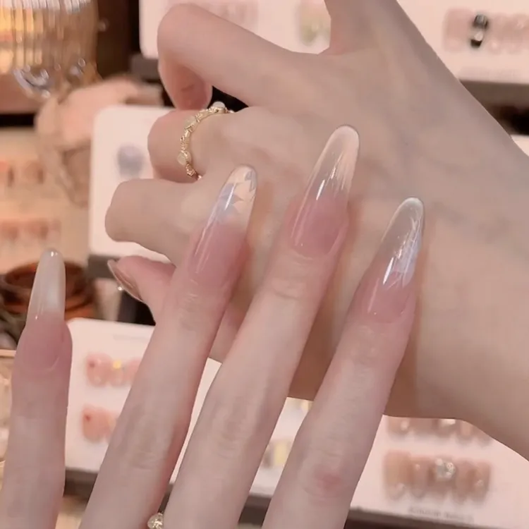 【手绘冻冰花】手工穿戴甲猫眼裸色高级指甲贴片穿戴甲美甲高级感