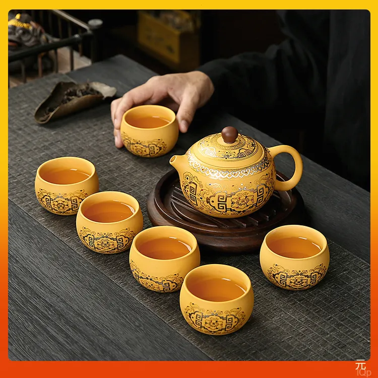 黄金段泥掐丝回纹紫砂西施壶凤鸣断水大号茶壶泡茶专用高颜值茶具