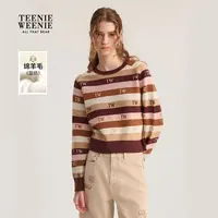 TeenieWeenie小熊毛针织衫25秋新提花条纹圆领套衫女TTKW254903P