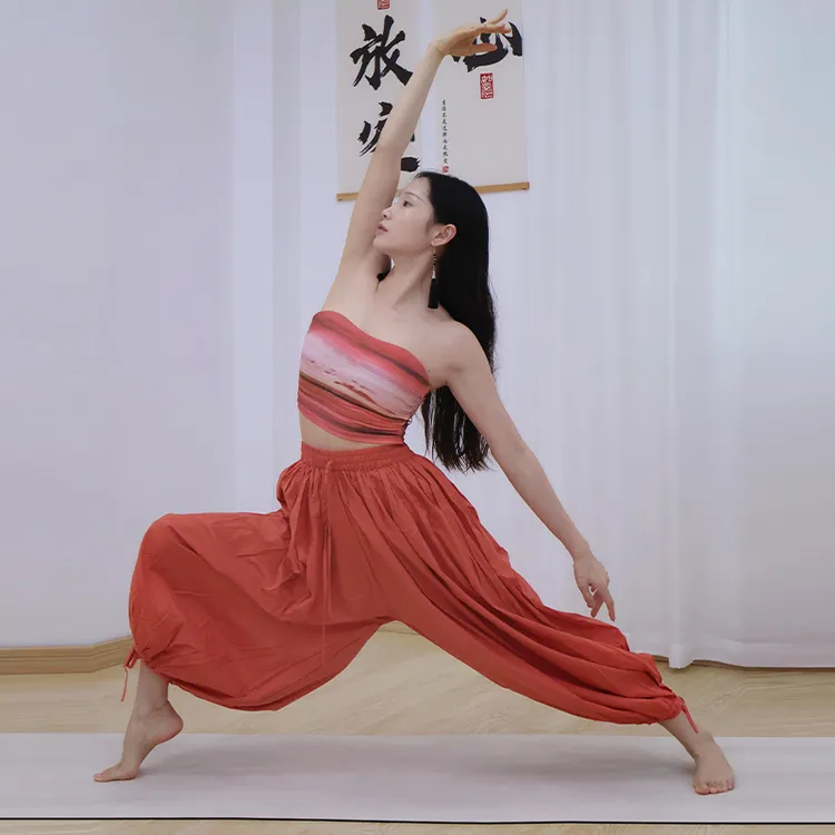 【小桃心运动抹胸+灯笼裤】绑带阔腿宽松瑜伽裤薄款透气舞蹈裤外穿