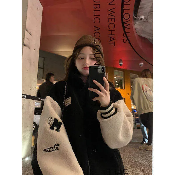 羊羔绒冬季加绒加厚卫衣女2025新款宽松大版oversize潮牌开衫外套