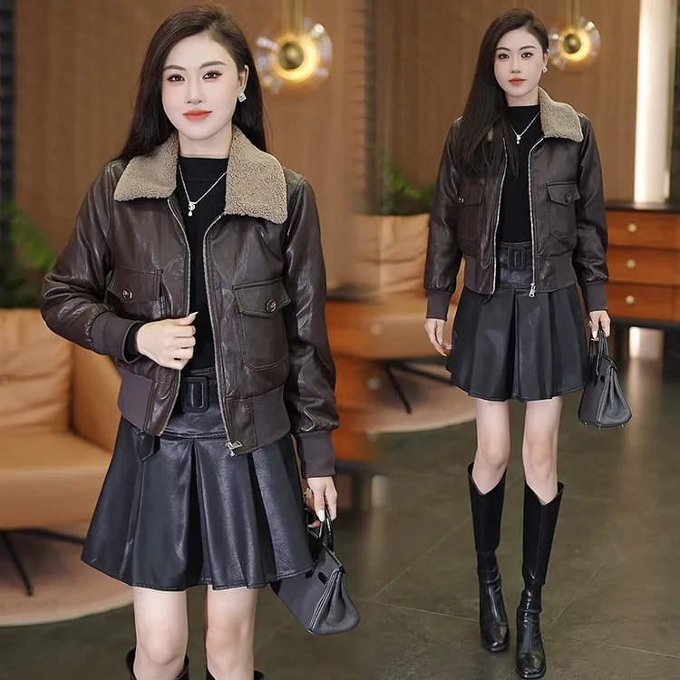 加绒加厚短款皮衣女2025秋冬新款洋气显瘦小个子百搭皮夹克外套潮