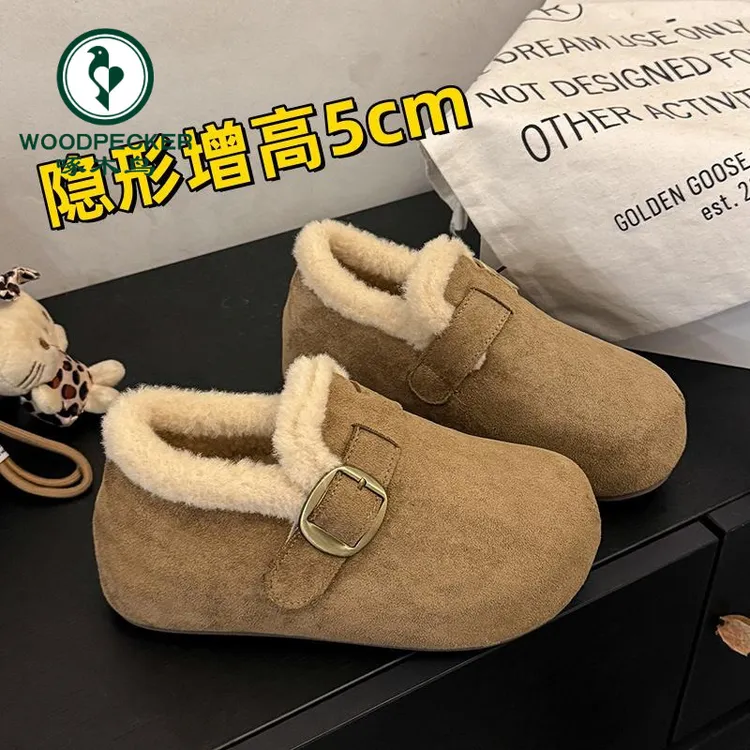 啄木鸟内增高厚底勃肯鞋女冬加绒2025年新款冬季全包毛毛博肯鞋子