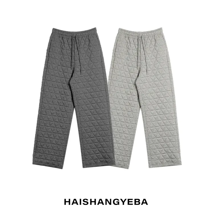 【海上叶爸】新款2025秋冬百搭棉松紧腰宽松厚款菱格直筒休闲裤