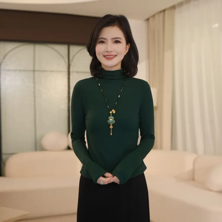 枫竺阿楠anan 小彩炉 纯色磨毛半高领时尚百搭长袖打底衫女秋季