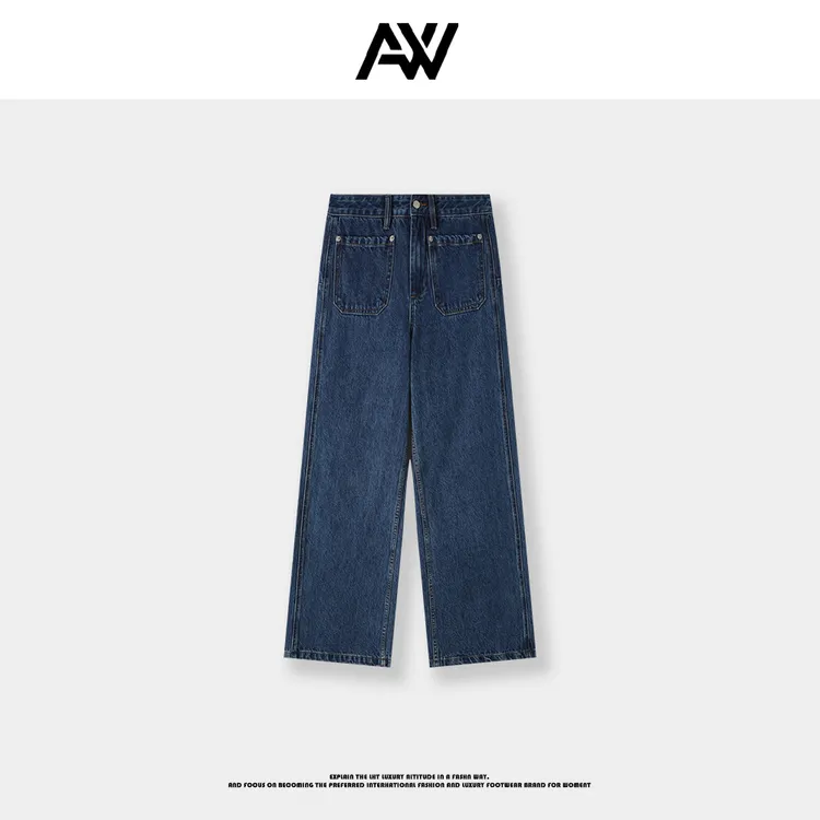 【阿文原创】新款夏季高品质定制双口袋设计直筒阔腿牛仔裤0538