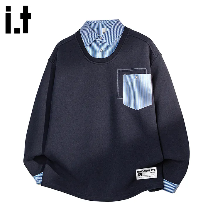 i.t:CHOCOOLATE拼接假两件卫衣男士2025年秋冬宽松舒适polo衫上衣