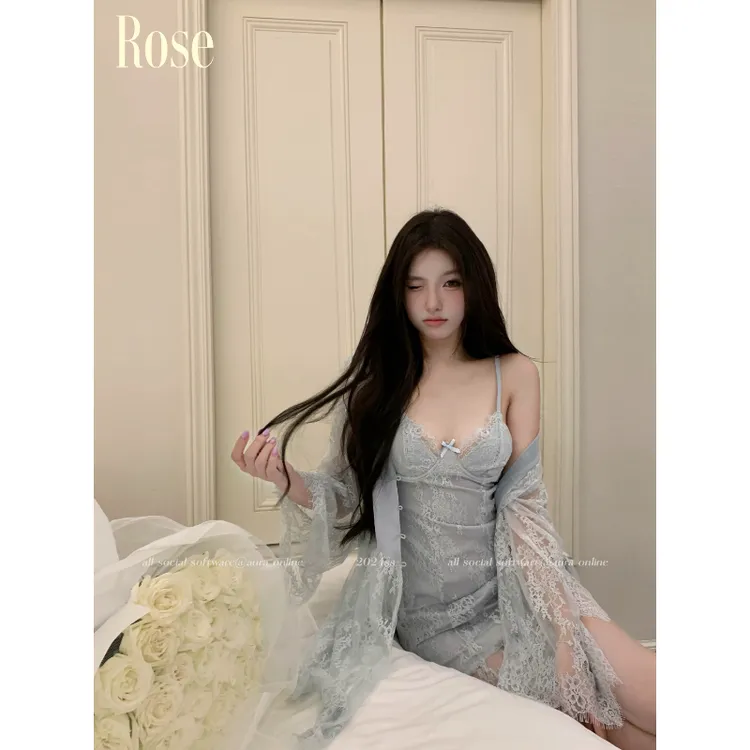 晚瑰·Rose 清冷美人 性感蕾丝禁欲系钢圈带胸垫纯欲睡衣